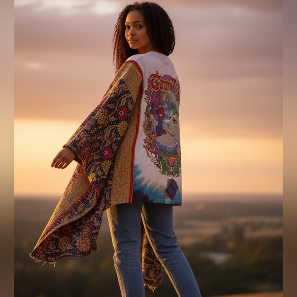 GRATEFUL DEAD Oversized Poncho-Style Top Handmade One of a Kind Pockets ONE SIZE - Picture 4 of 6